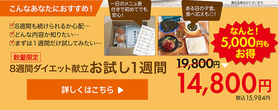 8週間ダイエット献立お試し1週間