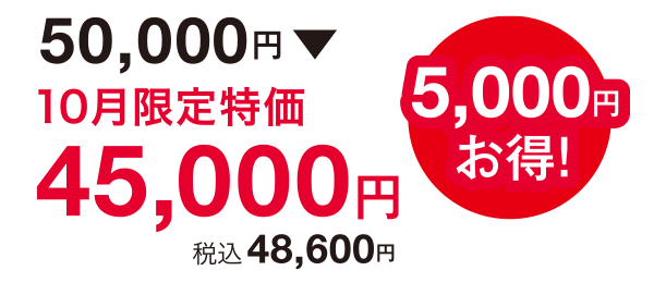 5,000円お得!50,000円⇒45,000円(税込48,600円)