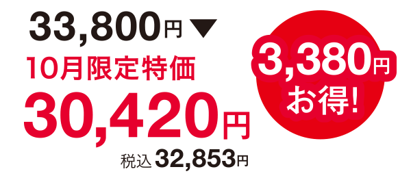 3,380円お得!33,800円⇒30,420円(税込32,853円)