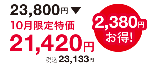 2,380円お得!23,800円⇒21,420円(税込23,133円)