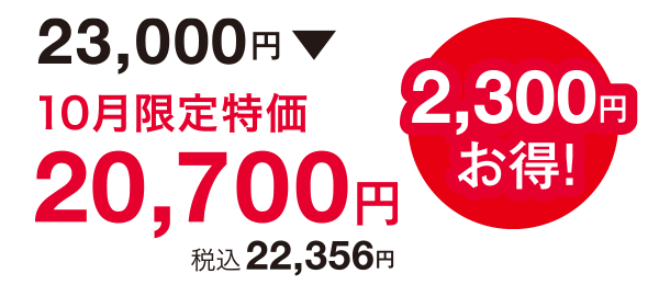 2,300円お得!23,000円⇒20,700円(税込22,356円)