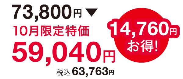 14,760円お得!73,800円⇒59,040円(税込63,763円)