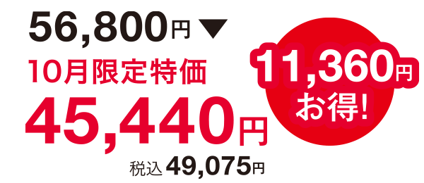 11,360円お得!56,800円⇒45,440円(税込49,075円)