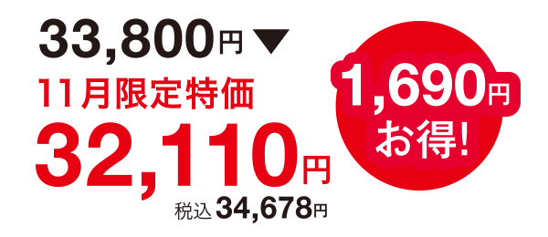 1,690円お得!33,800円⇒32,110円(税込34,678円)