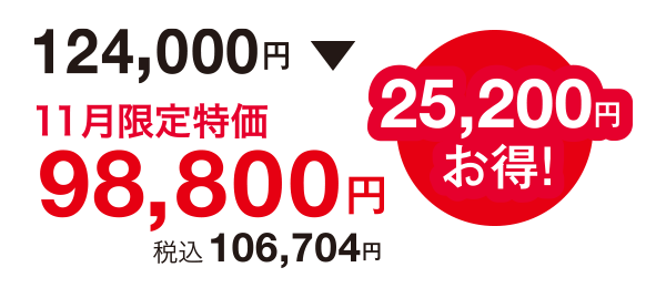 25,200円お得!124,000円⇒98,800円(税込106,704円)