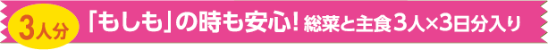 「もしも」の時も安心!総菜と主食3人×3日分入り