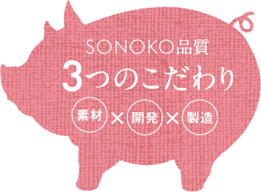 SONOKOだから作り上げられる、安心・安全でヘルシーな豚肉製品。SONOKOならではのクオリティをお届けするために、たくさんのこだわりとノウハウ、新たな工夫が込められています。