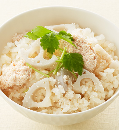 れんこんと無着色たらこの炊き込みご飯(2人前)