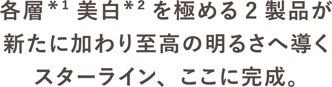 各層*¹美白*²を極める2製品が新たに加わり至高の明るさへ導くスターライン、ここに完成。